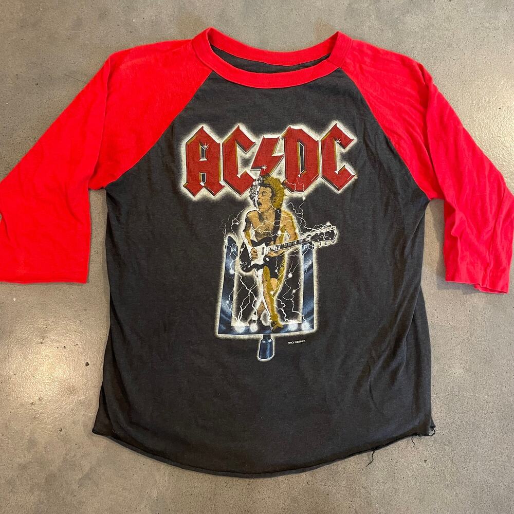 Vintage Original ACDC Raglan double sided Flick of switch Tour 1983 tshirt Large